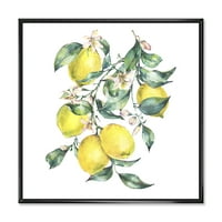 DesignArt 'Гранка на лисја и жолти лимони I' Тропски врамен платно wallид уметност печатење