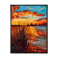 Дизајн на езерото на зајдисонце вечер сјај I 'Наутички и крајбрежен врамен платно wallид уметност печатење