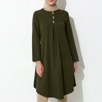 Фустан За Жени Со Еднобојно Копче За Шиење Мода Секојдневен Фустан Молитвена Облека Со Долги Ракави Зелена