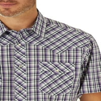 Краток ракав за машка рака на Вранглер Два џеб карирана западна кошула