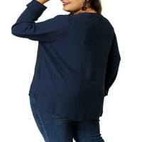 Women'sенски плус големина V вратот чипка со висока ниска шифонска блуза
