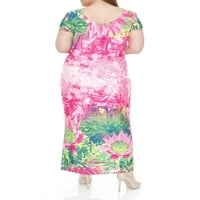 Плус големина фуксија цветни печати јасмин макси фустан
