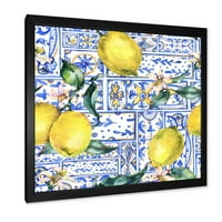 DesignArt 'Геометриска шема на украс на лимон на сина i' тропска врамена уметност печатење