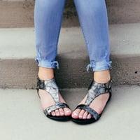 Detailsенски метални детали рамни кожни сандали од фау