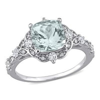 Miabella Women 2- Carat T.G.W. Аквамарин-аквамарин и тркалезен бел сафир и тркалезен дијамант акцент 14kt бело злато ореол прстен