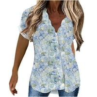 Ловско Лето Блузи За Жени Каузално Печатење Блуза Краток Ракав - Кошула Копче Врвови Виолетова