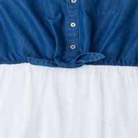 Starвездички девојки Деним комбо Тул-вратоврска предниот фустан, големини 4-16