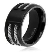 Црн позлатен кабел од не'рѓосувачки челик титаниум прстен
