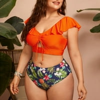 Псиакги танкини костими за капење За Женска Женска Мода Голем Возбудлив Сплит Костим За Капење Бикини Портокал + 4XL