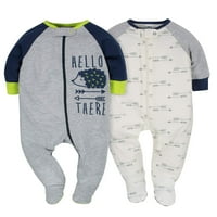 Gerber Baby Boy Sleep 'N игра нозе пижами, 2-пакет