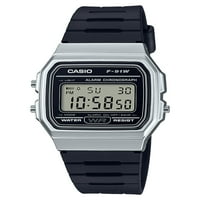 Црно-сребрен класичен класичен часовник Casio F91WM-7A
