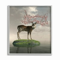Sumn Industries Deer Tree Island Апстрактна дизајн на животни, врамена wallидна уметност од Синтија Декер