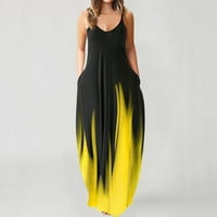 вендунид фустани за жени Жени Лето О - Вратот Цвет Печатење Без Ракави Плус Големина Пуловер Долги Фустани Жолта