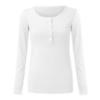 outfmvch кардиган за жени хенли маици обични цврсти копчиња со долги ракави ребрести туники женски врвови бели